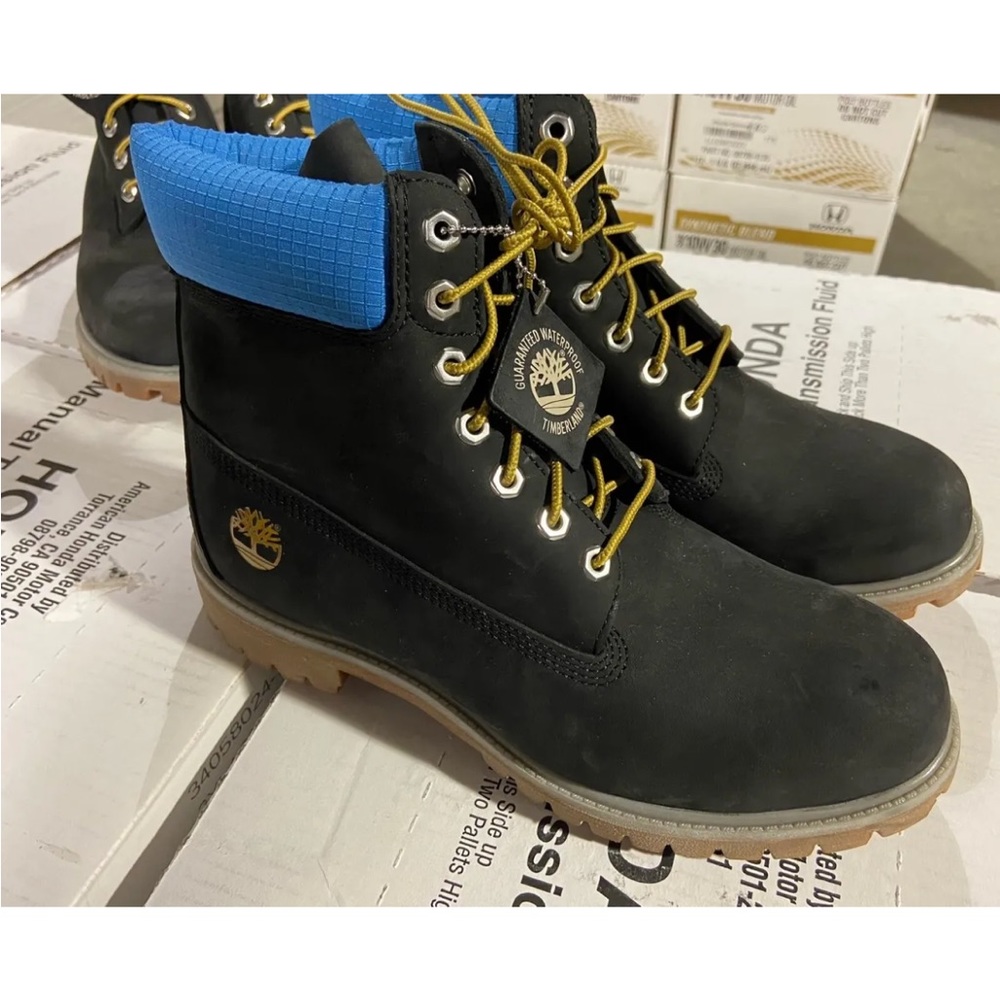 Timberland Men's 6 Inch Premium Black Blue Leather Waterproof Boots